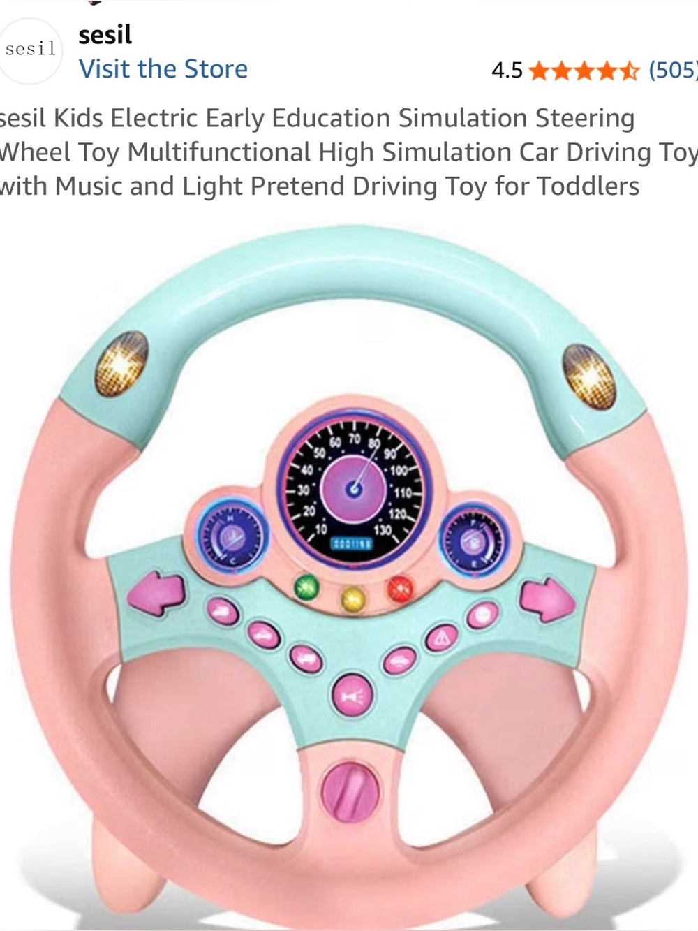 Kids Interactive Steering Wheel Toy - Pink & Mint